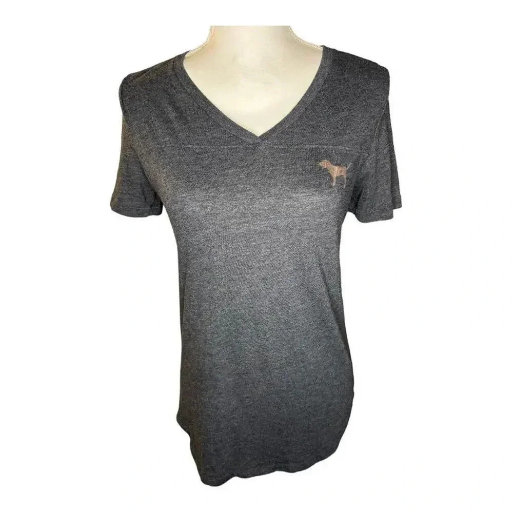 Victoria’s Secret PINK XS Gold Foil Gray V-Neck Graphic Tee